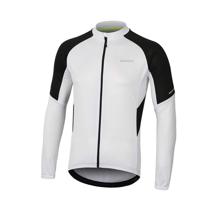 BERGRISAR Men's Basic Cycling Jerseys Long Sleeves Bike Bicycle Shirt Zipper Pockets BG012 White Size XX-Large - Image 1
